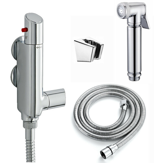 Enki - Vito, SH0595, Modern Thermostatic Shower Mixer Bar Vertical Shower Mixer Valve with Bidet Hand Sprayer Kit, Anti Scald Tap Hot Cold Water