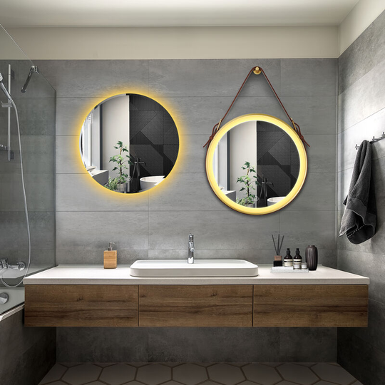 Bathroom led Mirror Modern Wall Mounted Round Bathroom Mirror 600x600mm Frameless + 600x600mm Gold Frame Both with Demister Pad - Elegant