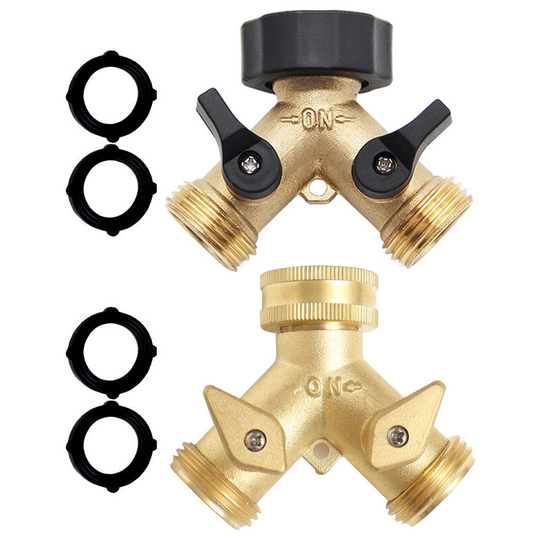 2 Pack 2 Way Water Divider for Garden Hose Faucet Bib, Heavy Duty Brass y Connector