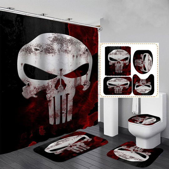 Death Skeleton Halloween Shower Curtain Sets, Generic Halloween Bathroom Decor Set 71 inch x 71 inch - Shower Curtain with Mat, Toilet Lid Cover,