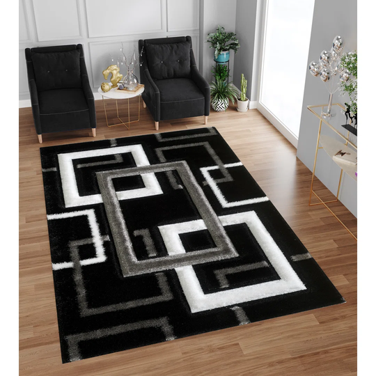 Earleen Power Loomed Polyester Black/Grey Rug