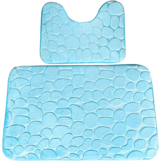 Betterlifegb - bette 2 Pack Non-Slip Bath Mats Soft Pedestal Bathroom Mats Absorbent Toilet Mats U-Shaped Toilet Machine Washable Sky Blue