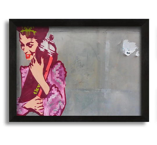 Woman Hugging the Spray Can - Picture Frame Painting on Canvas