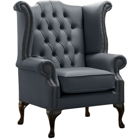 Chesterfield Queen Anne High Back Wing Chair Shelly Knight Leather