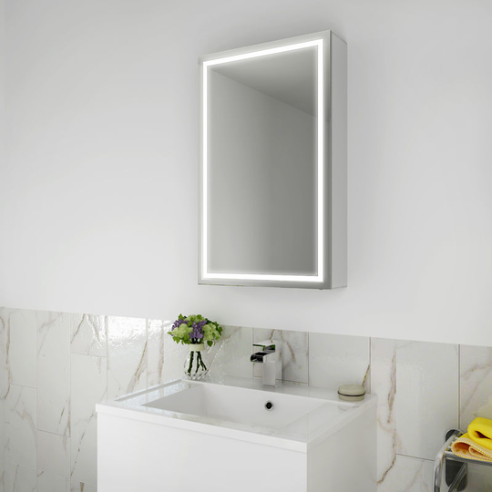 430 x 690mm Illuminated led Bathroom Mirror Cabinet Stainless Steel Frame Wall Storage Mirror with Lights with Sensor Switch - Elegant