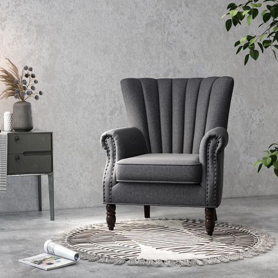 Pleated Wingback Armchair with Cushion,Dark Grey - Livingandhome