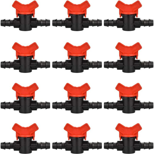 Perlerare - 12 pcs Hose Garden Faucet, Hose Irrigation Valve 16*16mm Plastic Fitting Shut-Off Valve for Outdoor Garden Water Valve Control (Black+Red)