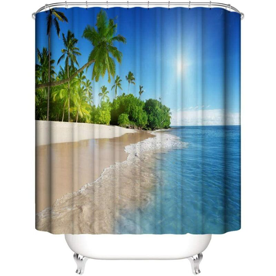 1 Piece Waterproof Shower Curtain Polyester Blue Sky and Blue Sea Decorative Pattern Bathroom Bathtub with Hook Mildew Resistant Washable 150*180cm