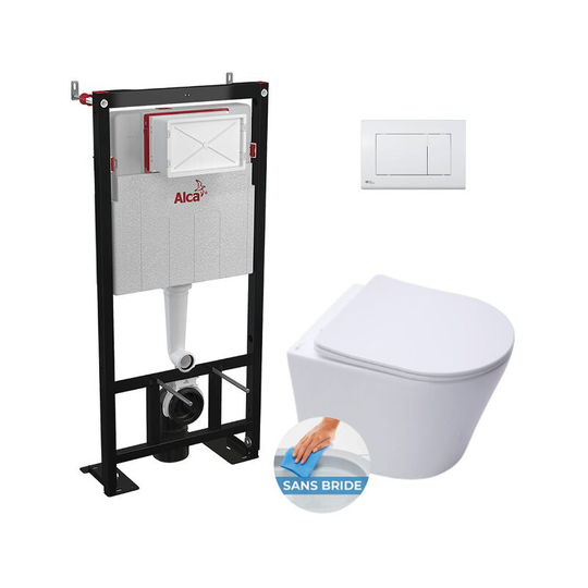 Alca - Toilet set Frame + Infinitiorimless wc + Softclose seat + White flush plate ( Infinitio-M270)