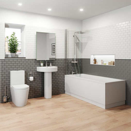 Bathroom Suite Basin Close Coupled Toilet Single Ended Bath 1700 - White