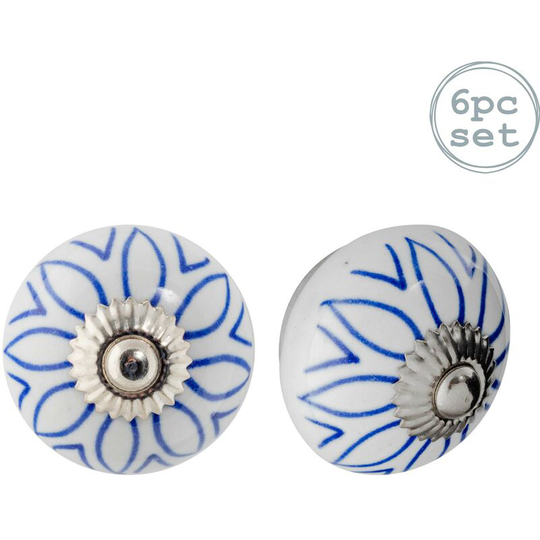 Round Ceramic Cabinet Knobs - Light Blue - Pack of 6 - Nicola Spring