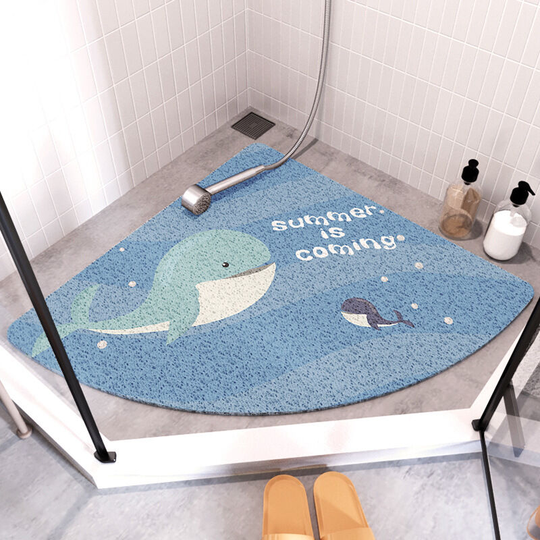 Fan shaped bathroom anti-skid mat shower room household drainage foot mat bathroom fall proof arc bathroom hollow floor mat (whale)