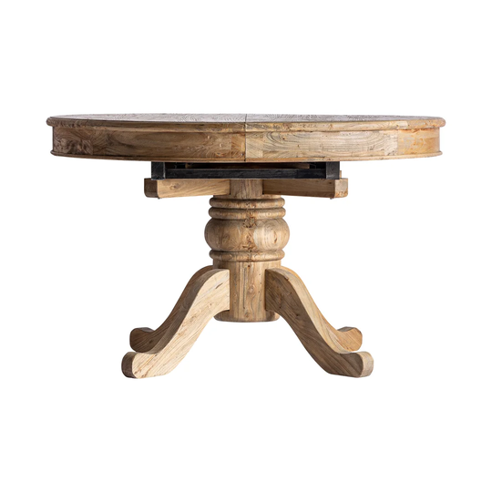 Berca Natural Recycled Elm Tree Wood Extending Table 125X125x78 Cm