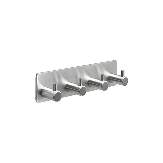 Perlerare - 3M Adhesive Wall Hook, Stainless Steel Bathroom Towel Holder, Kitchen Towel Holder (4 Hooks)