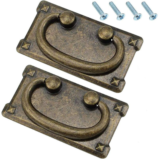 Perlerare - 2 Classic Drawer Pulls, With Screws, Vintage Antique Bronze Drawer Ring Pulls, Rectangular Decoration for Cabinet Doors and Furniture