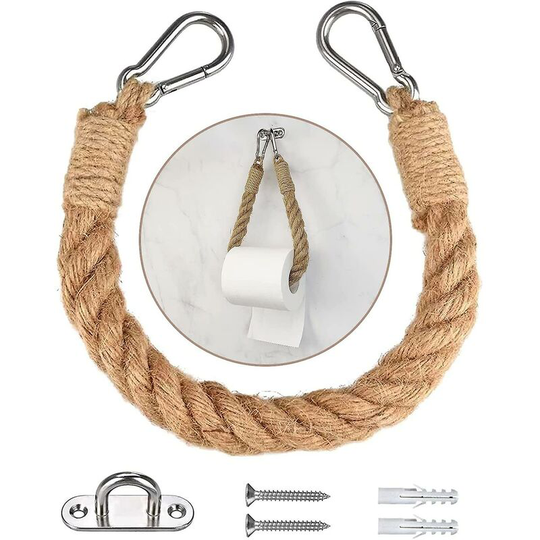 Hemp Rope Towel Rack Ins Style Rope Toilet Paper Holder Vintage Toilet Roll Holder With Screws Retro Accessory Bathroom And Kitchen Decor
