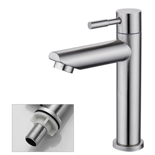 304 stainless steel hot and cold basin faucet hot and cold bathroom sink faucet bathroom cabinet (short)