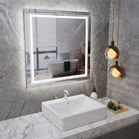 Square 800 x 800mm Illuminated led Bathroom Mirror Touch Sensor + Demister