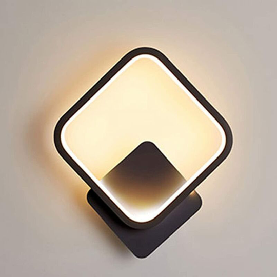 Modou - Indoor led Wall Light Square Wall Lamp 12W Warm White 3000K Modern Wall Light for Stairs Bedroom Living Room Hallway Black