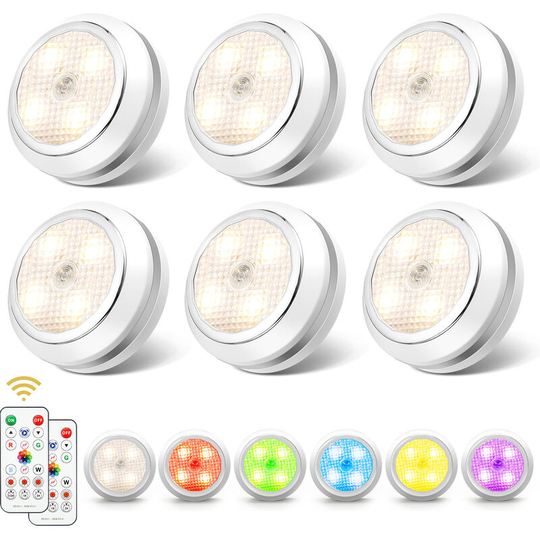 6pcs rgb white light battery remote control cabinet light