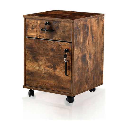 Clipop - Lockable File Cabinet Wooden Drawer Filing Cabinet with 1 Closed Storage, Home Office Mobile Under Desk Cabinet,Brown