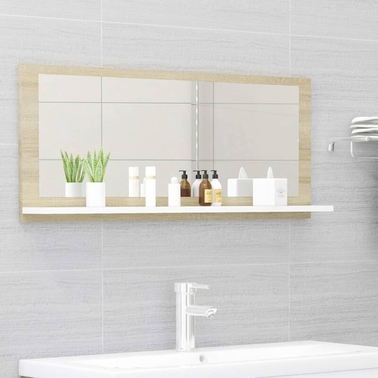 Bathroom Mirror White and Sonoma Oak 90x10.5x37 cm Chipboard FF804585_UK - Topdeal
