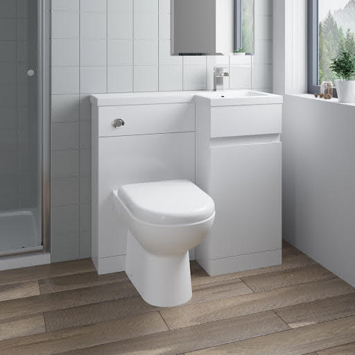 Artis Flat Pack Basin Vanity Unit & Toilet Combination - 900mm Gloss White Right Hand