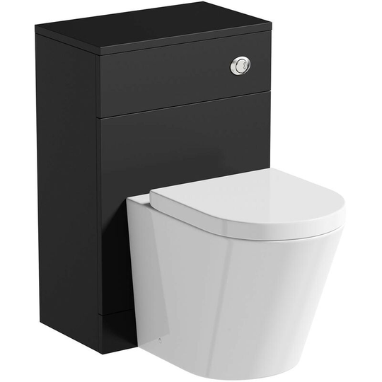 Lea soft black slimline back to wall unit 500mm and Contemporary back to wall toilet with seat - Black - Orchard