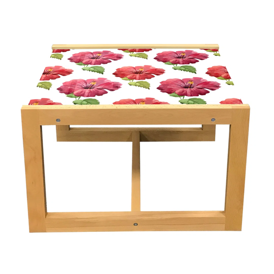 Luau Coffee Table, Art Of Flowers Of Tropical Places, Acrylic Glass Center Table With Wooden Frame For Offices Dorms Dark Pink White Green