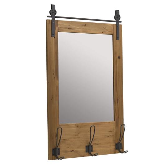 Slagle Solid Wood 3 - Hook Wall Mounted Coat Rack with Mirror