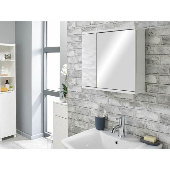 White Ripple Bathroom Mirrored Storage Unit Cabinet - White