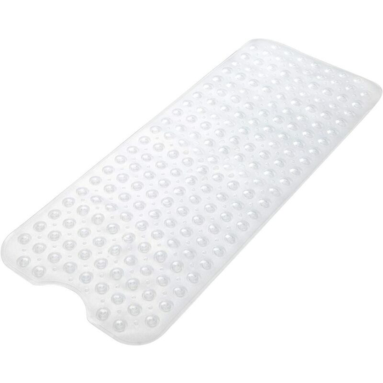 40 x 16In Non-Slip Shower Mats with Suction Cups and Drain Holes, Machine Washable, Clear White