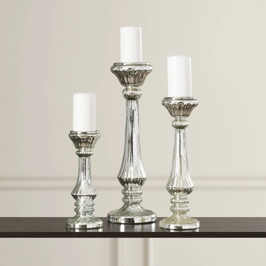 Eastwood Beautiful Styled 3 Piece Glass Candlestick Set