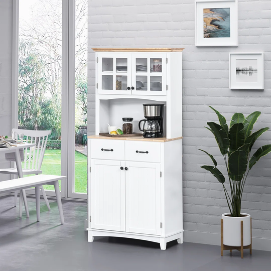 Highland Dunes Kitchen Cabinet With 2 Drawers, Tall Cabinet With Adjustable Shelves, Chest Of Drawers, MDF, Rubberwood, 74 X 40 X 170 Cm
