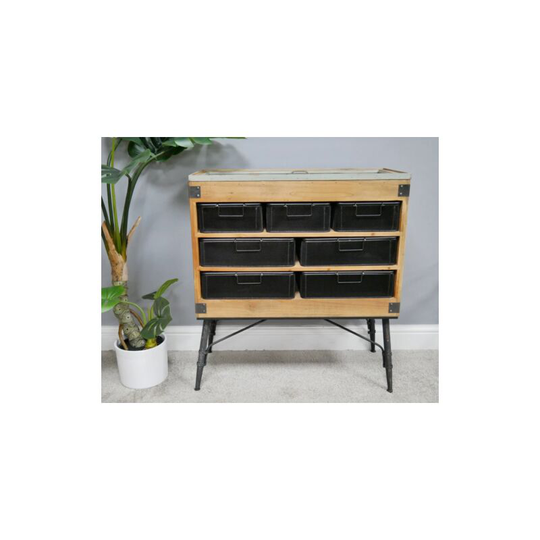 Retro Side Cabinet Vintage Industrial Chest Drawers Glass Metal Display Cabinet