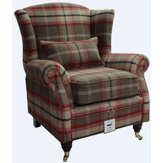 Wing Chair Fireside High Back Armchair Balmoral Rosso Check Fabric p&s