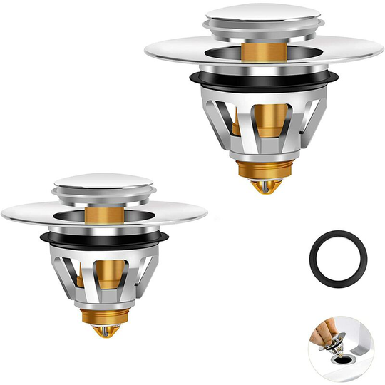 Pack of 2 Drain Plugs, Stainless Steel Retractable Drain Strainer, Universal Edition, Basin Drain Strainer without Overflow and Rebound, 34-35mm