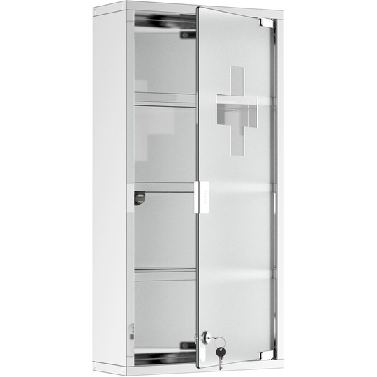 Homcom - 4 Tier Stainless Steel Wall Mounted Medicine Cabinet Glass Lockable Door Storage Shelves Houseware Bathroom Furniture 60Hx30Wx12D(cm) w/2