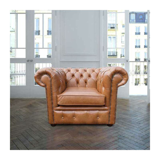 Chesterfield Low Back Club ArmChair Old English Tan Leather