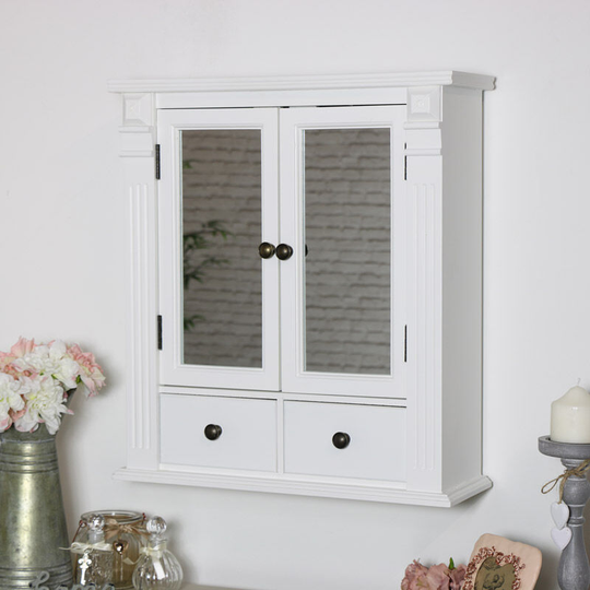 White Mirrored Bathroom Wall Cabinet - White