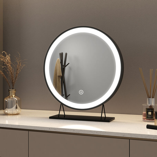 Hollywood Makeup mirror ф40cm Black Border, led Makeup Mirror with 3 Color Lighting Modes, Touch Control - 46x40x10cm | 3 light colors - Meykoers
