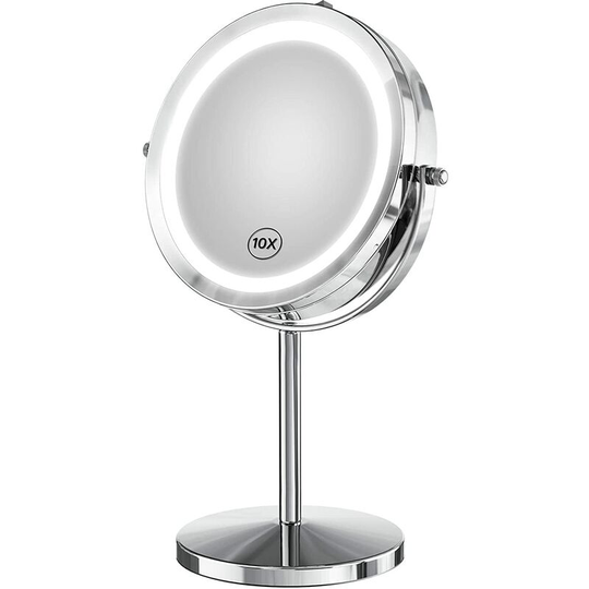 Lighted Makeup Mirror, 10x Magnifying Double Sided led Vanity Mirror with Lights and Magnification, Battery Operated 360 Degree Rotation 7 Inch