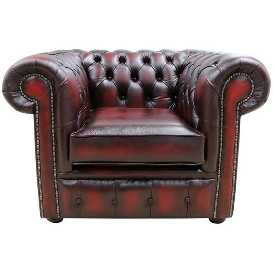 Chesterfield Club Chair Antique Oxblood Red Leather