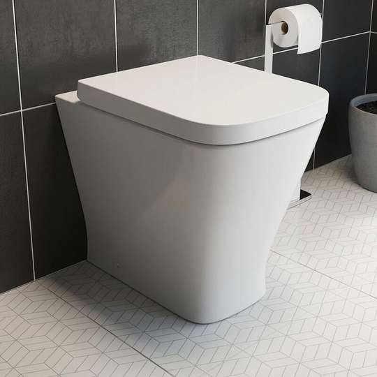 Back to Wall Toilet Pan Soft Close Toilet Seat White Ceramic Modern Space Saving - White