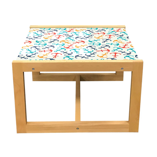 Anchor Coffee Table, Anchor Shape In Lines Tropics Getaway Ship Cruise Transport Repeating Tile, Acrylic Glass Center Table With Wooden Frame For Offi