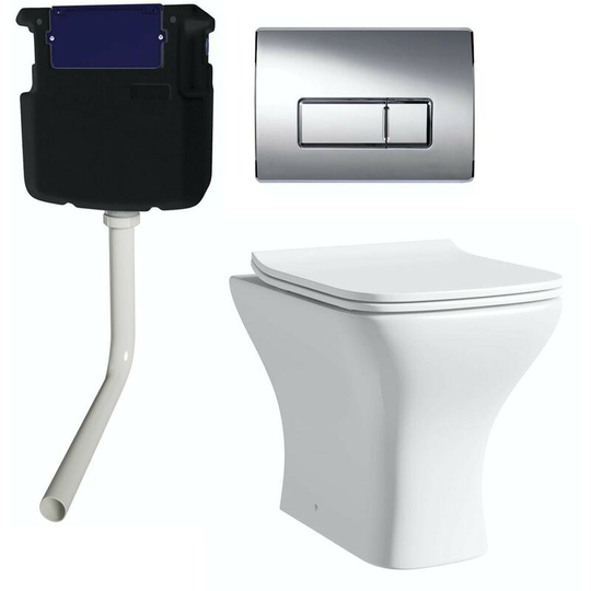 Derwent square back to wall toilet with soft close seat, concealed cistern and push plate - White - Orchard