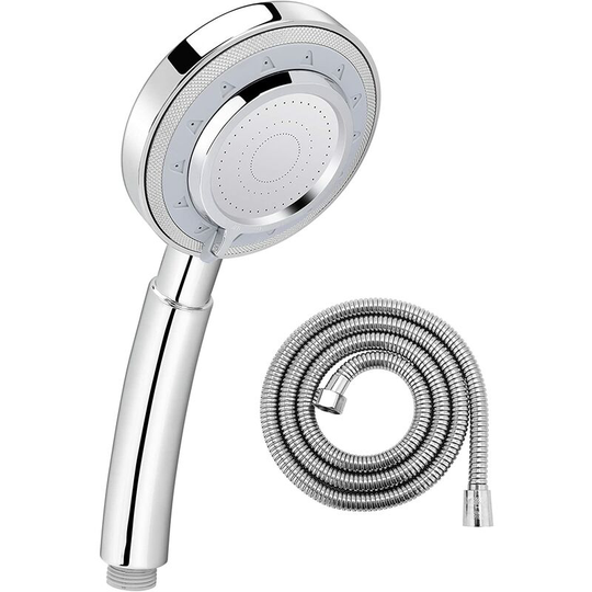 High Pressure Shower Head with Hose 3 Spray Modes Hand Shower Bathroom Shower + 1.5m Hose Chrome Stainless Steel
