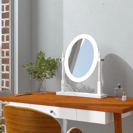 Oval Wood Framed Freestanding Dresser Mirror