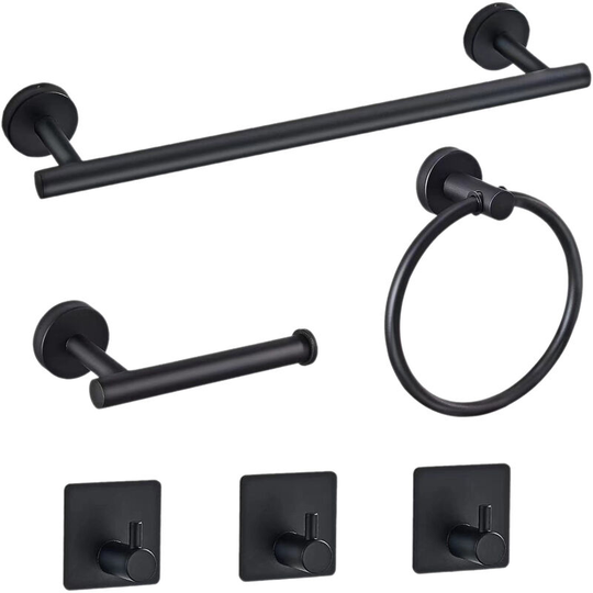 6PCS Bathroom Hardware Set Towel Bar Towel Ring Toilet Paper Holder 3 Hooks Stainless Steel Wall Mounted Drilling Towel Holder Toilet Paper Rack