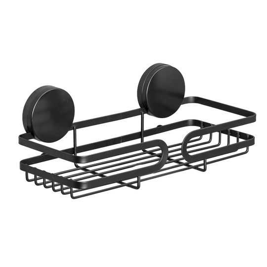 WENKO Static-Loc® Plus Wall Shelf Pavia Black, Bathroom Shelf, Fixing Without Drilling